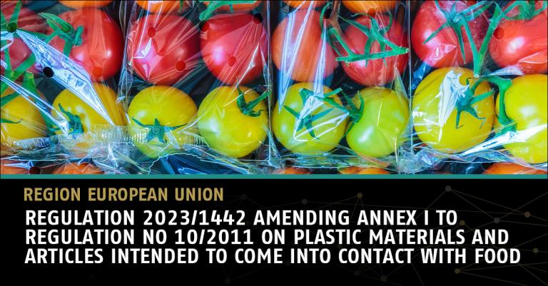 Regulation 2023/1442 amending Annex I to Regulation (EU) No 10/2011 on plastic materials and articles intended to come into contact with food