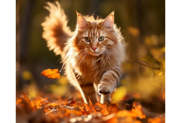 Long-haired ginger tabby cat walking through autumn leaves Animal Health Veterinary Medicines consultancy global Europe Asia USA America Quality CMC Safety Efficacy Residues Dossier writing submission procedures